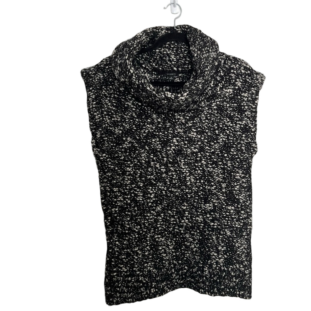 Ann Taylor Black and White Knit Turtleneck Vest Size: S